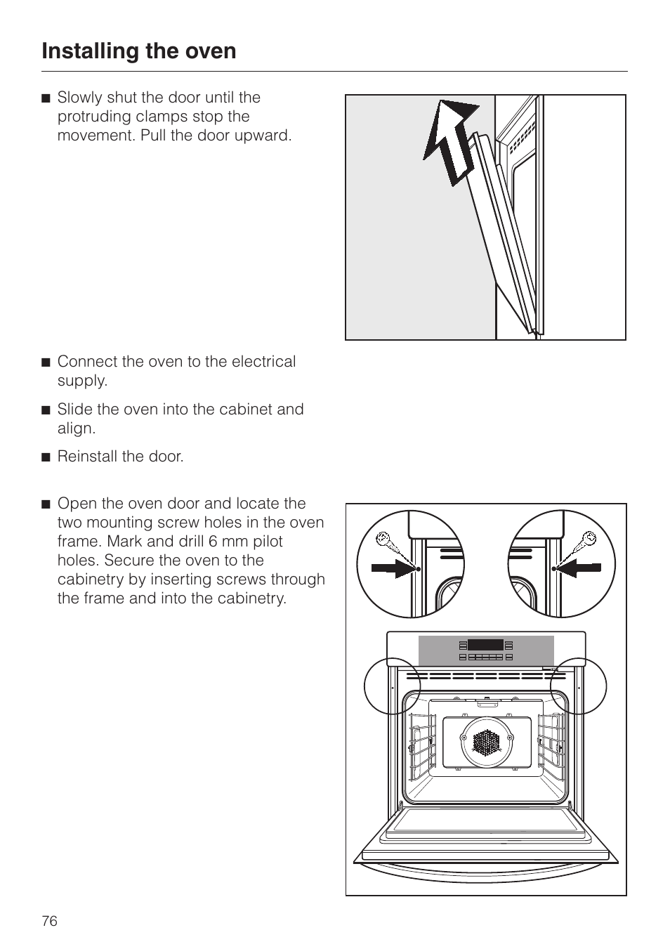 Installing the oven | Miele H396B User Manual | Page 76 / 80