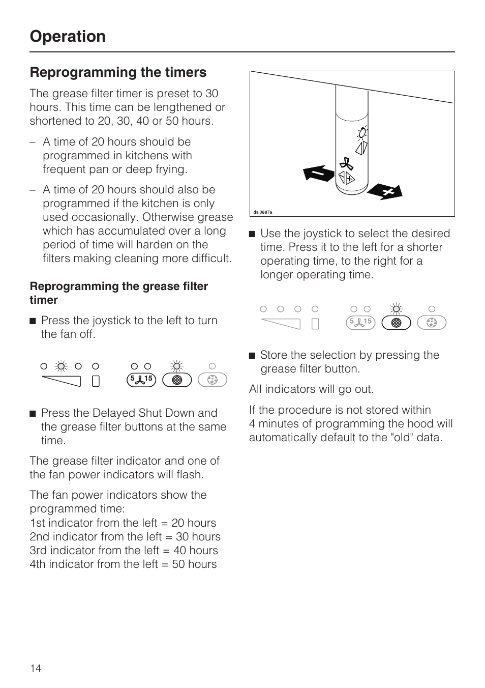 Reprogramming the timers 14, Operation, Reprogramming the timers | Miele DA2280 User Manual | Page 14 / 36