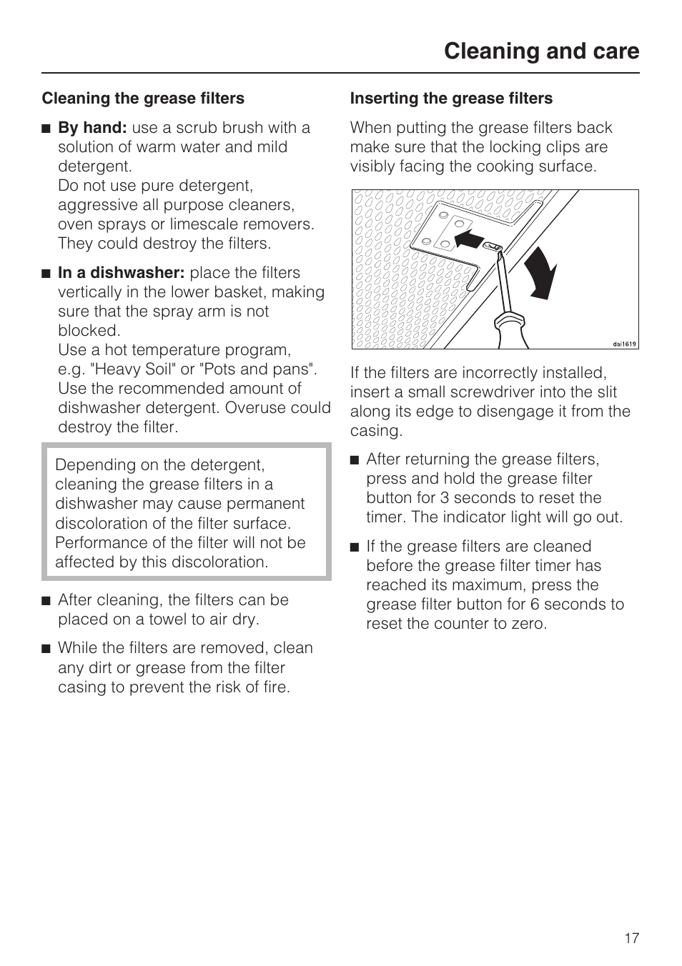 Cleaning and care | Miele DA2280 User Manual | Page 17 / 36