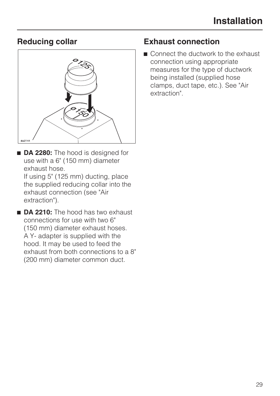 Installation | Miele DA2280 User Manual | Page 29 / 36