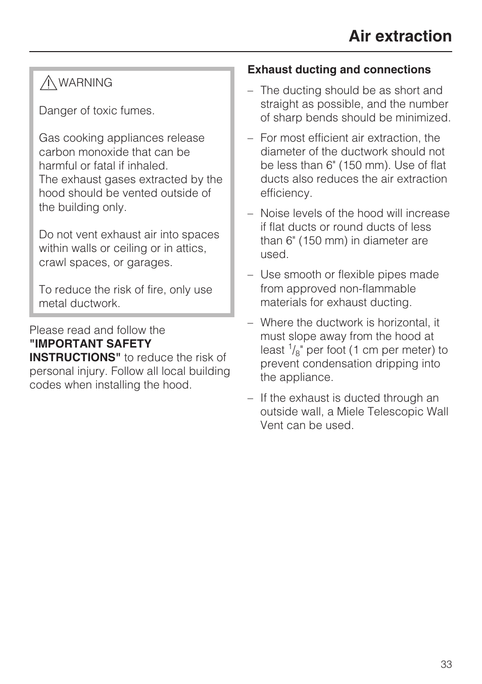 Air extraction | Miele DA2280 User Manual | Page 33 / 36