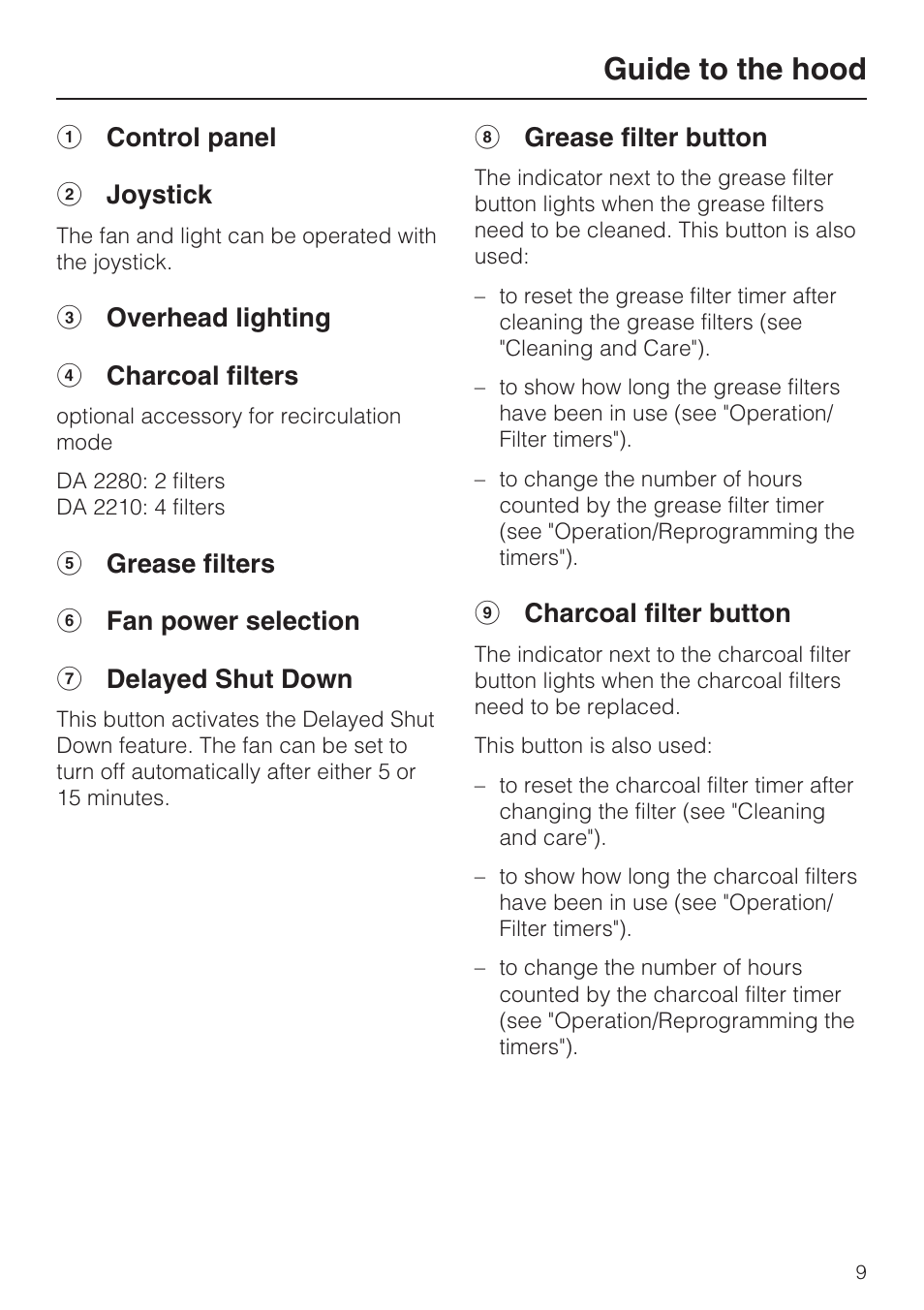 Guide to the hood | Miele DA2280 User Manual | Page 9 / 36