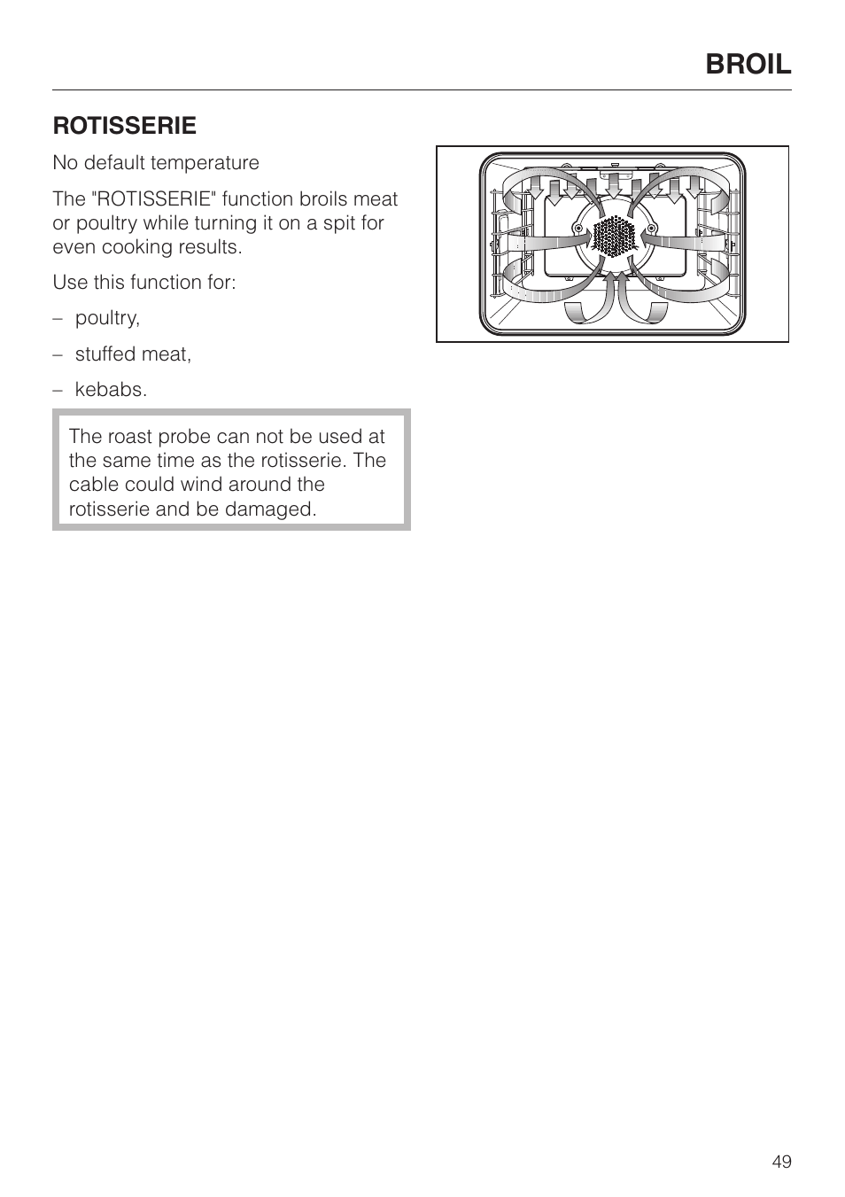 Broil, Rotisserie | Miele H 395 BP User Manual | Page 49 / 80