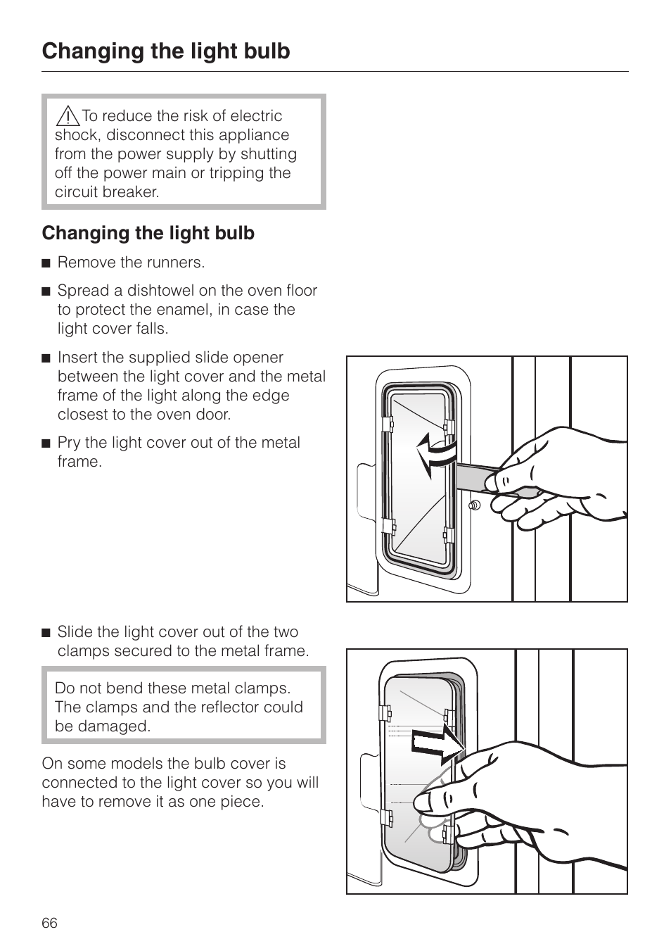 Changing the light bulb 66, Changing the light bulb | Miele H 395 BP User Manual | Page 66 / 80