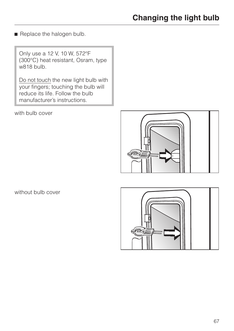 Changing the light bulb | Miele H 395 BP User Manual | Page 67 / 80