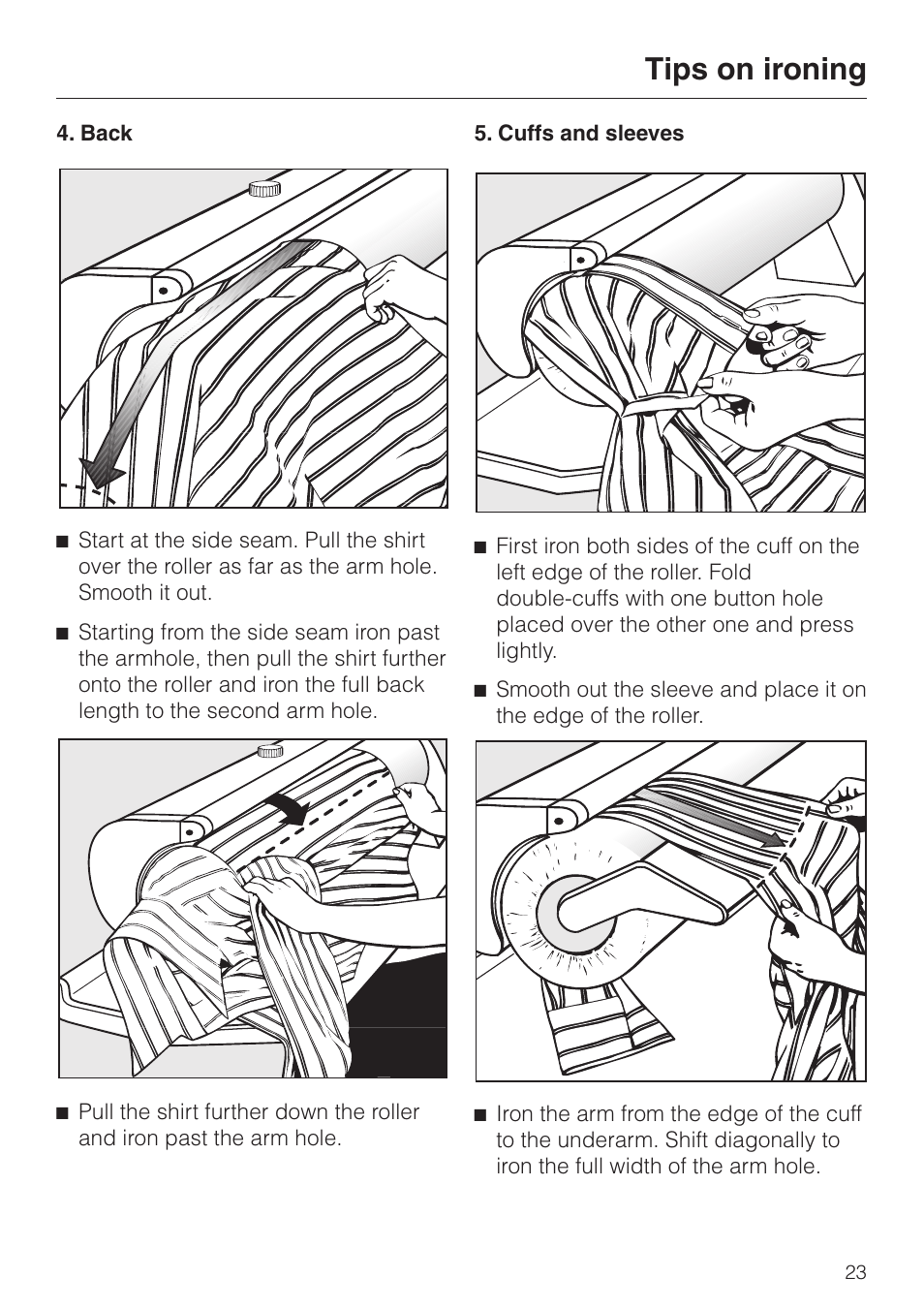 Tips on ironing | Miele B 890 User Manual | Page 23 / 36