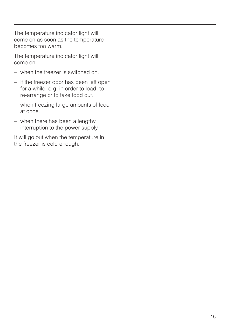 Temperature alarm 15, Temperature alarm | Miele F 311 i-6 User Manual | Page 15 / 36