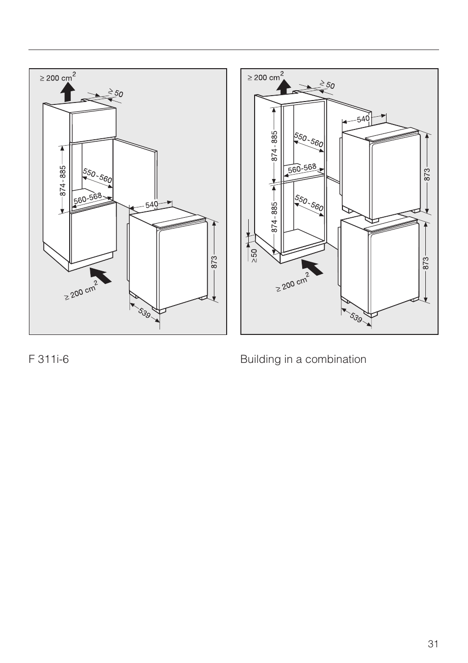 Building in dimensions 31, Building in dimensions | Miele F 311 i-6 User Manual | Page 31 / 36