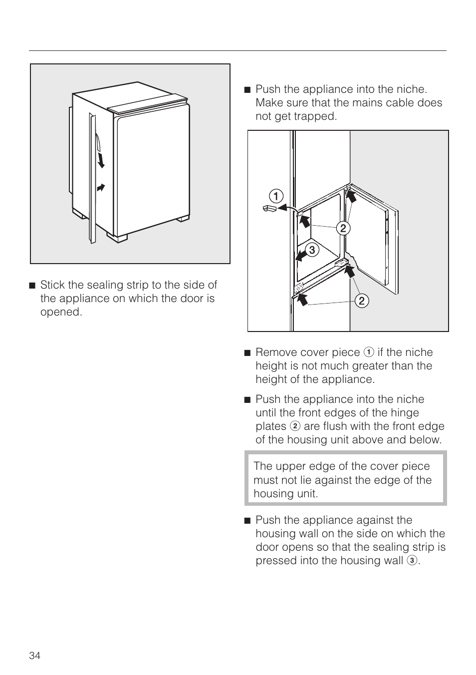 Building in the appliance, Building in | Miele F 311 i-6 User Manual | Page 34 / 36