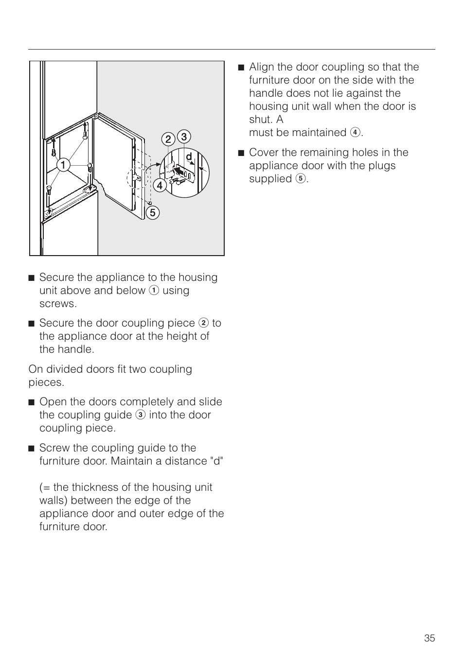 Building in the appliance | Miele F 311 i-6 User Manual | Page 35 / 36