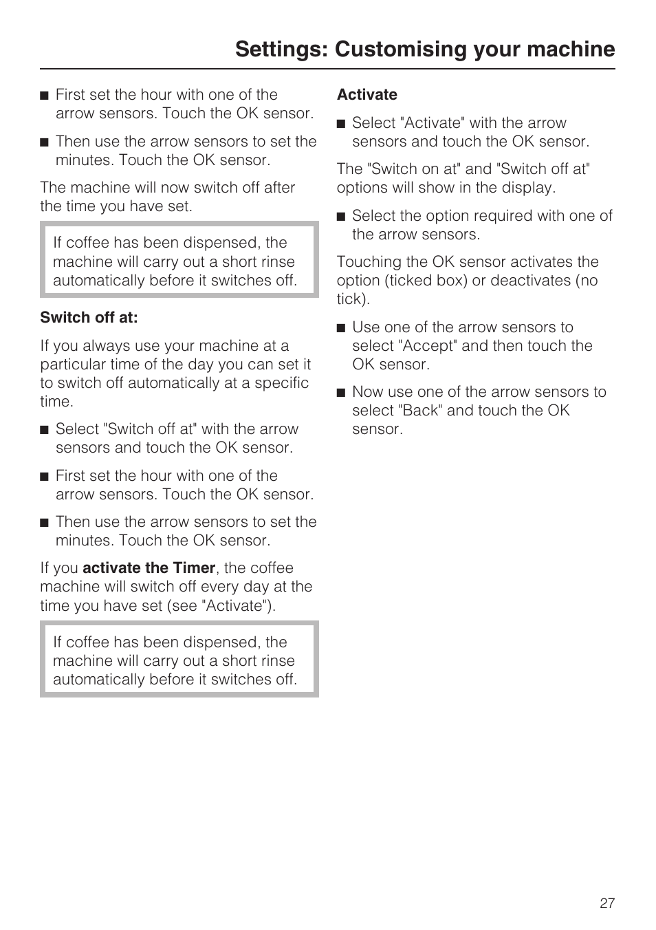 Settings: customising your machine | Miele CVA 3650  EN User Manual | Page 27 / 72