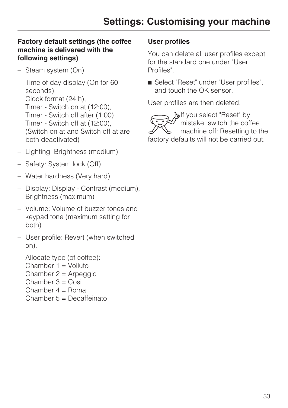 Settings: customising your machine | Miele CVA 3650  EN User Manual | Page 33 / 72