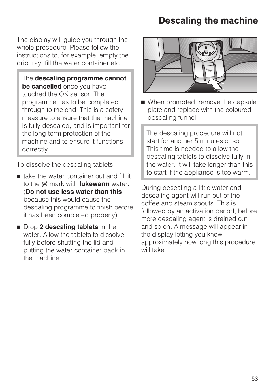 Descaling the machine | Miele CVA 3650  EN User Manual | Page 53 / 72