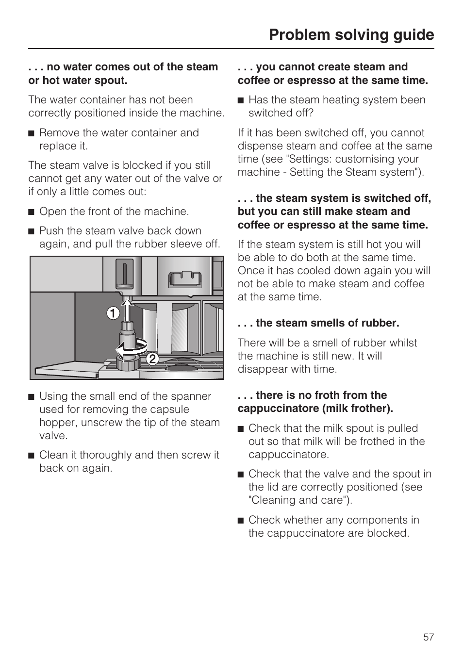 Problem solving guide | Miele CVA 3650  EN User Manual | Page 57 / 72