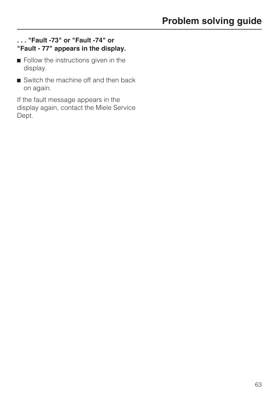 Problem solving guide | Miele CVA 3650  EN User Manual | Page 63 / 72