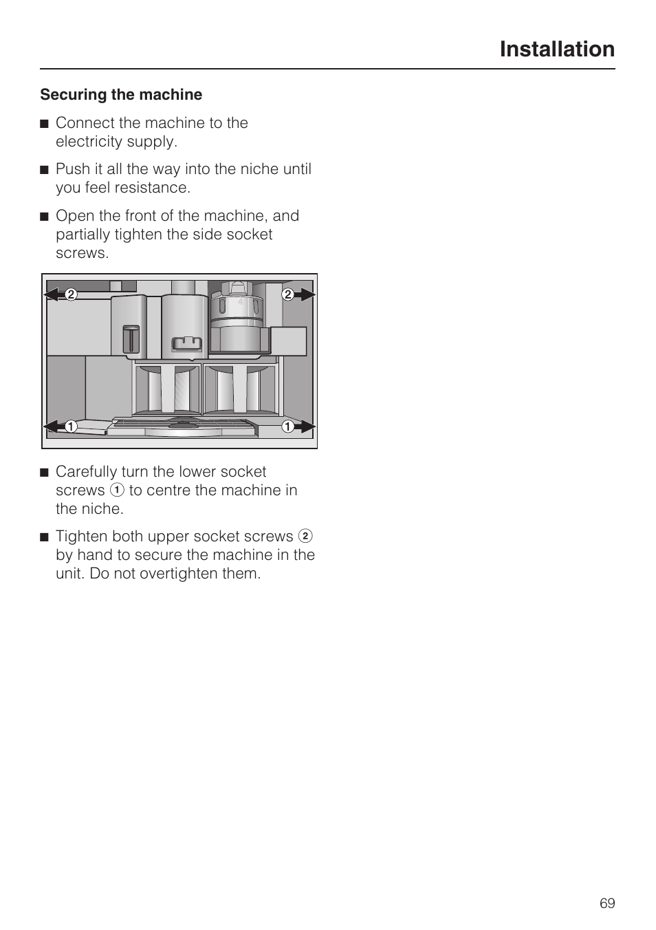 Securing the machine 69, Installation | Miele CVA 3650  EN User Manual | Page 69 / 72