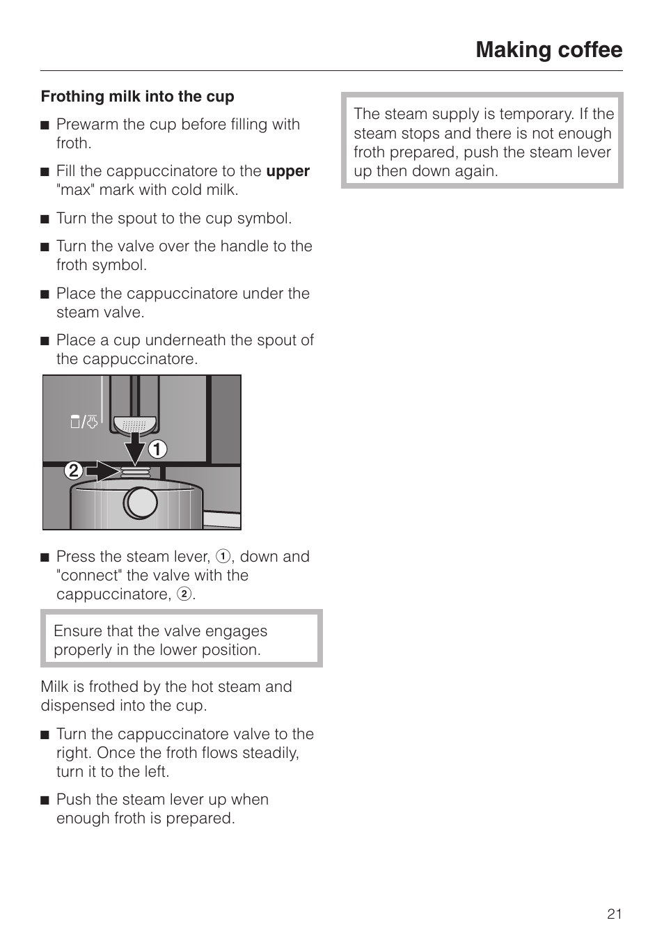 Making coffee | Miele CVA 2650 User Manual | Page 21 / 68