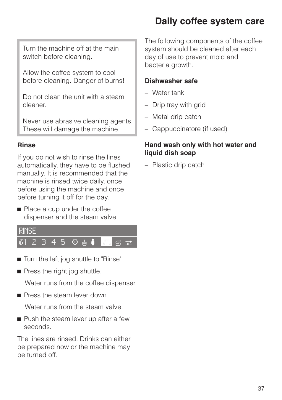 Daily coffee system care 37, Daily coffee system care | Miele CVA 2650 User Manual | Page 37 / 68