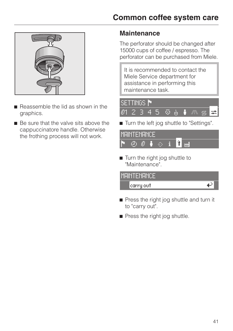 Common coffee system care, Maintenance | Miele CVA 2650 User Manual | Page 41 / 68