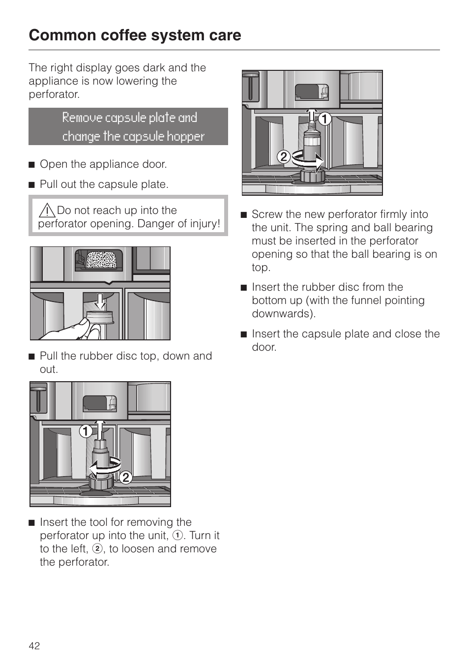 Common coffee system care | Miele CVA 2650 User Manual | Page 42 / 68
