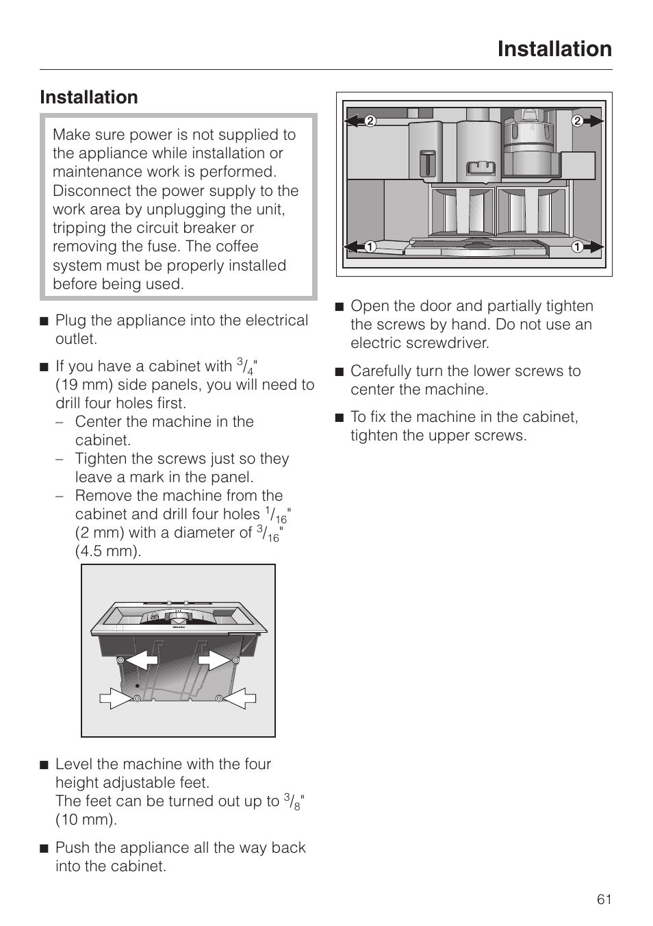 Installation 61, Installation | Miele CVA 2650 User Manual | Page 61 / 68