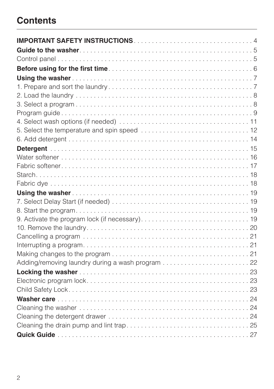 Miele W 1113 User Manual | Page 2 / 56