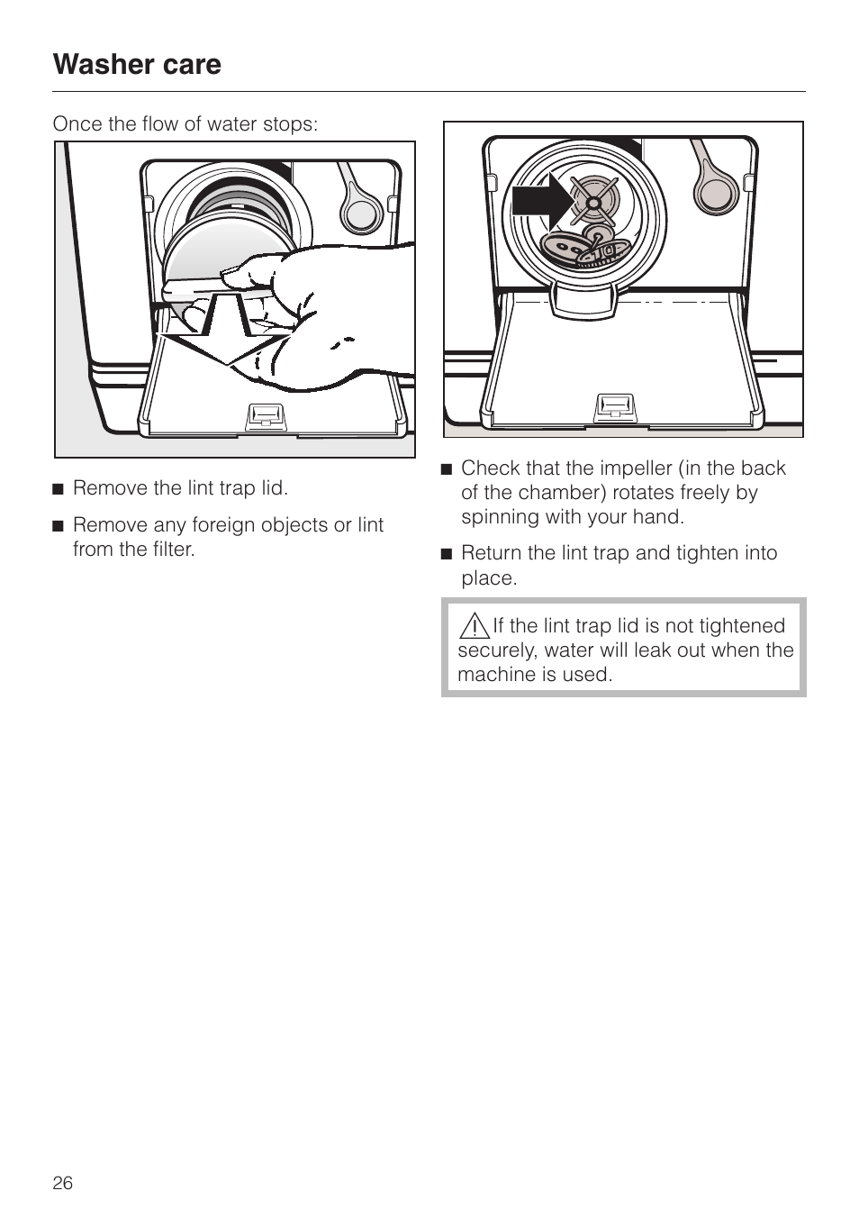 Washer care | Miele W 1113 User Manual | Page 26 / 56