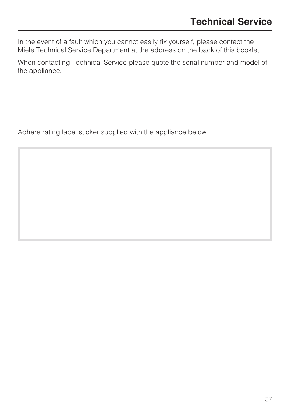 Technical service 37, Technical service | Miele KM 5880 User Manual | Page 37 / 56