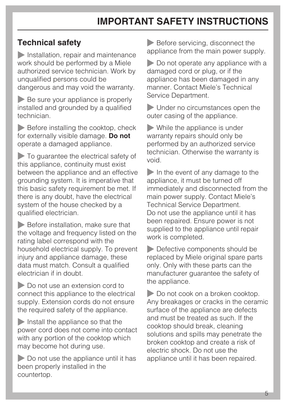 Important safety instructions | Miele KM 5880 User Manual | Page 5 / 56