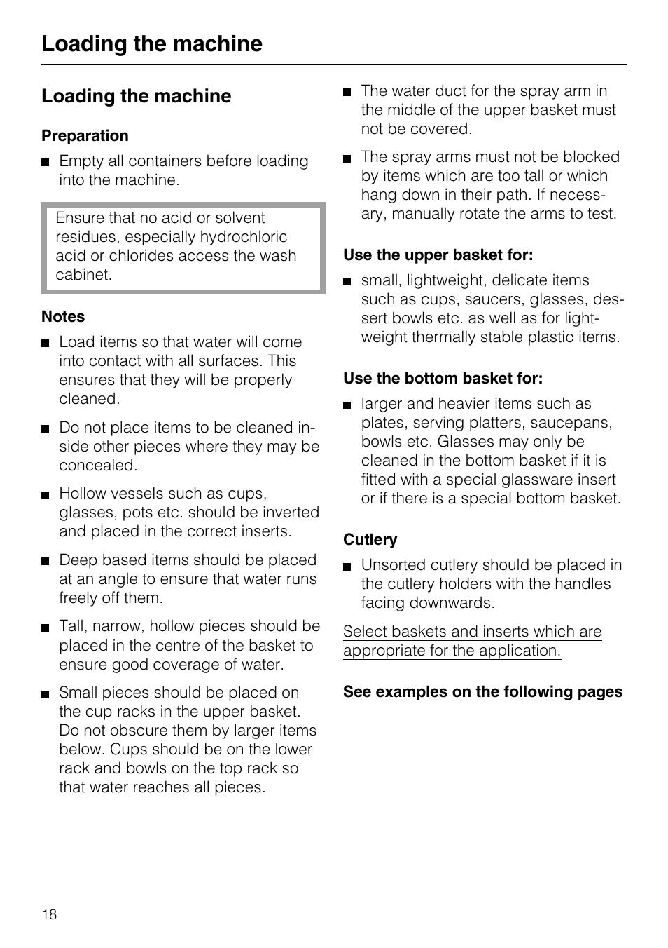 Loading the machine 18, Loading the machine | Miele G7859 User Manual | Page 18 / 56