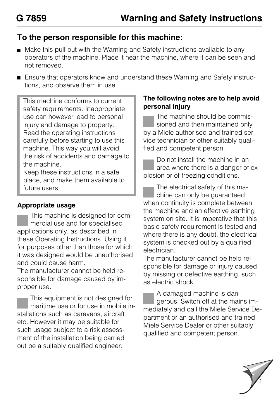 G 7859 warning and safety instructions | Miele G7859 User Manual | Page 27 / 56