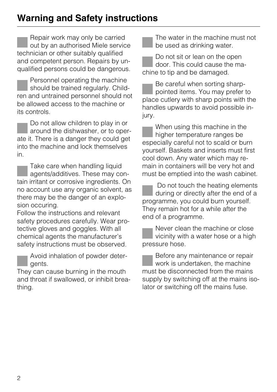 Warning and safety instructions | Miele G7859 User Manual | Page 28 / 56