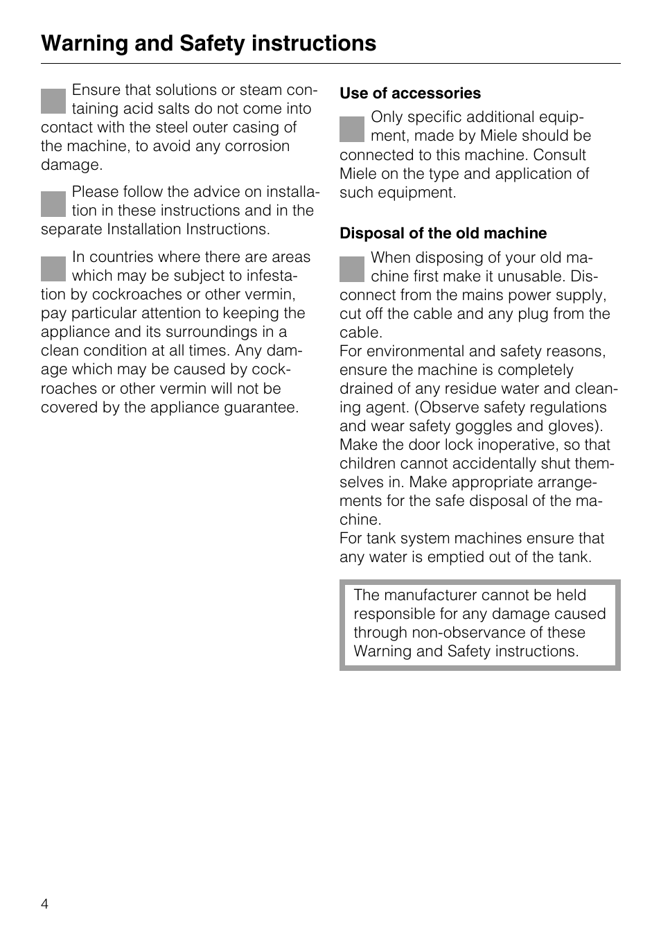 Warning and safety instructions | Miele G7859 User Manual | Page 30 / 56