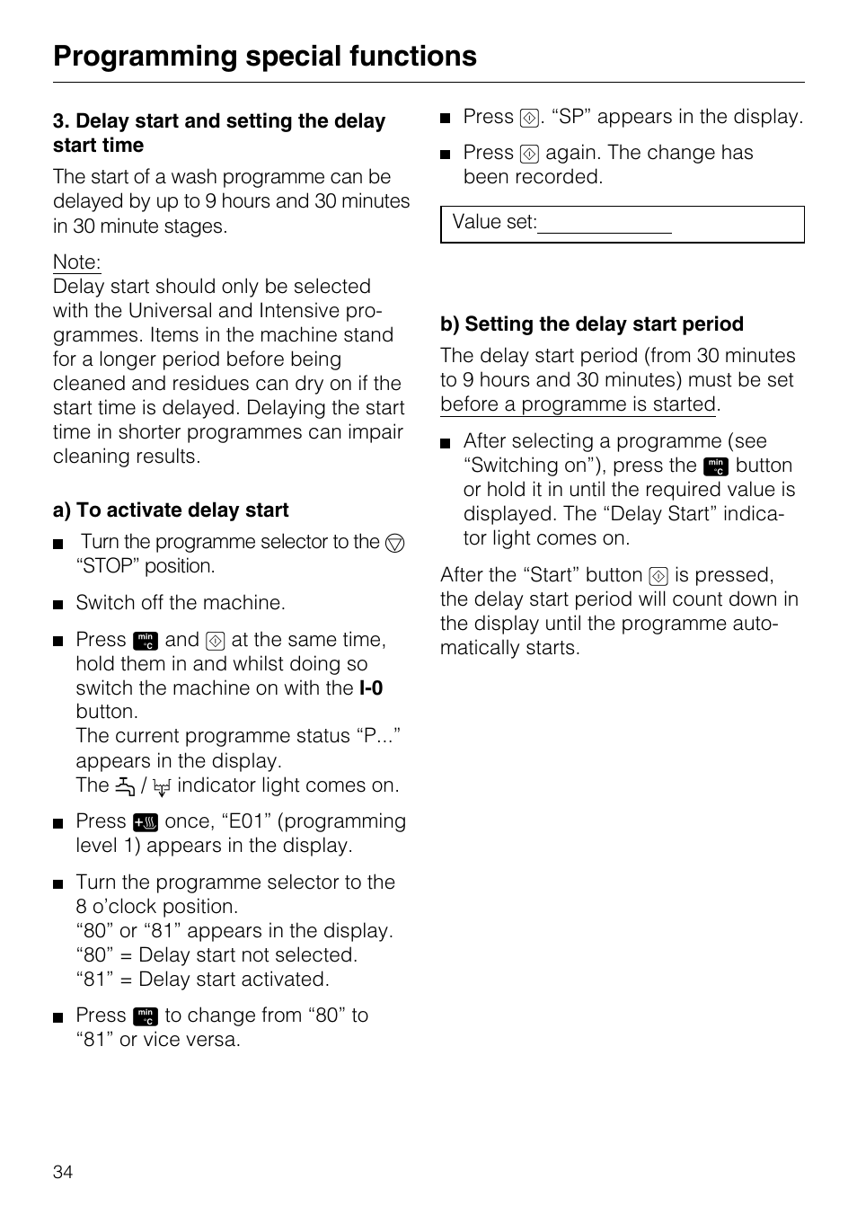 Programming special functions | Miele G7859 User Manual | Page 38 / 56