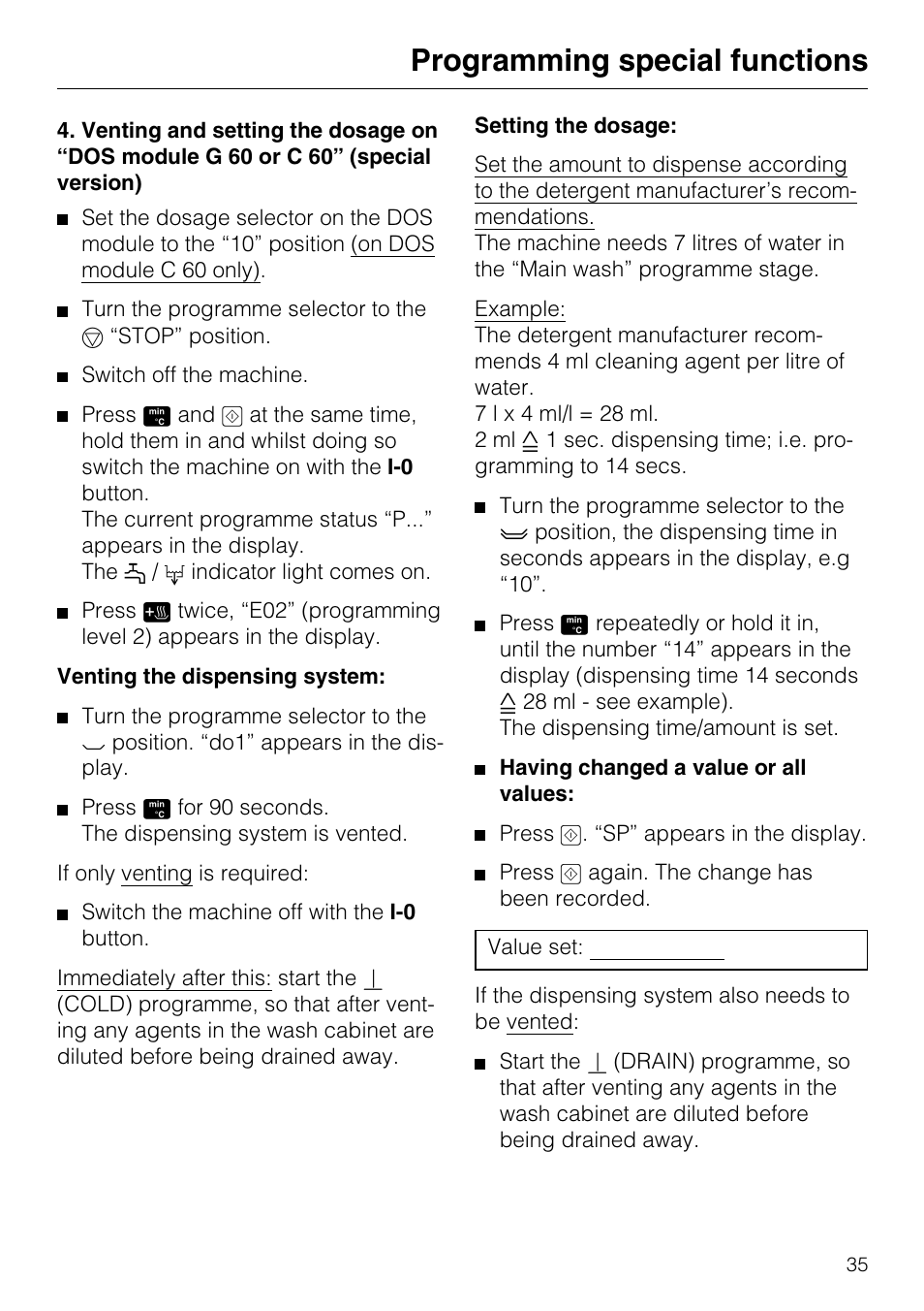 Programming special functions | Miele G7859 User Manual | Page 39 / 56