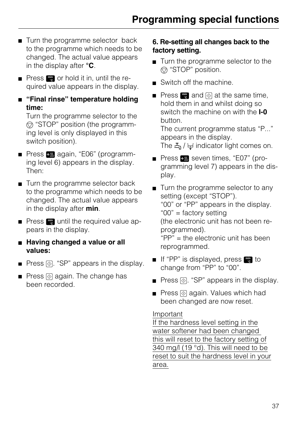 Programming special functions | Miele G7859 User Manual | Page 41 / 56