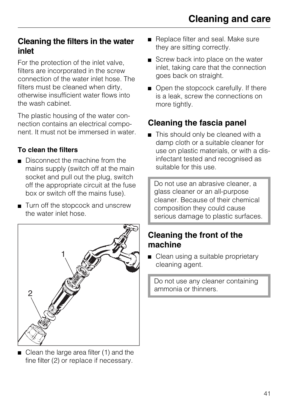 Cleaning and care | Miele G7859 User Manual | Page 45 / 56