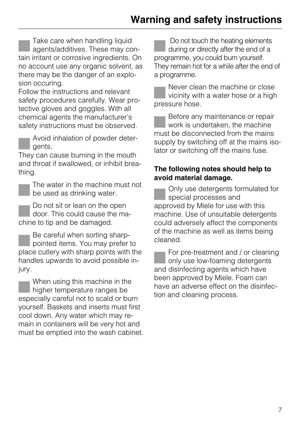 Warning and safety instructions | Miele G7859 User Manual | Page 7 / 56