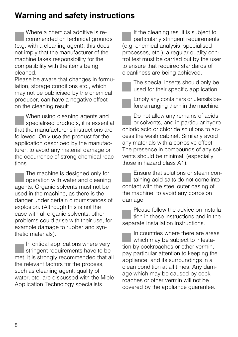 Warning and safety instructions | Miele G7859 User Manual | Page 8 / 56