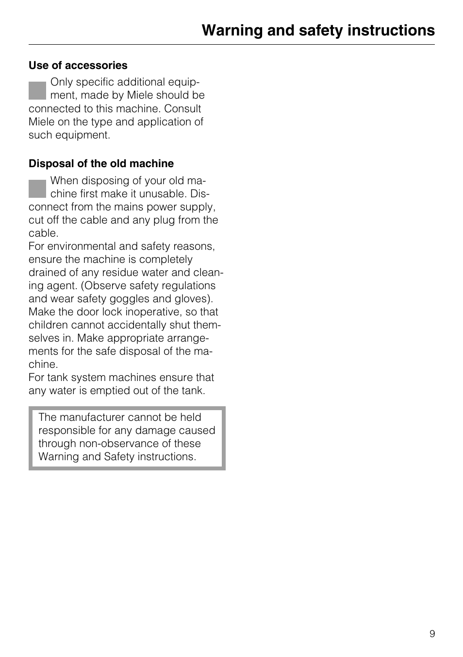 Warning and safety instructions | Miele G7859 User Manual | Page 9 / 56