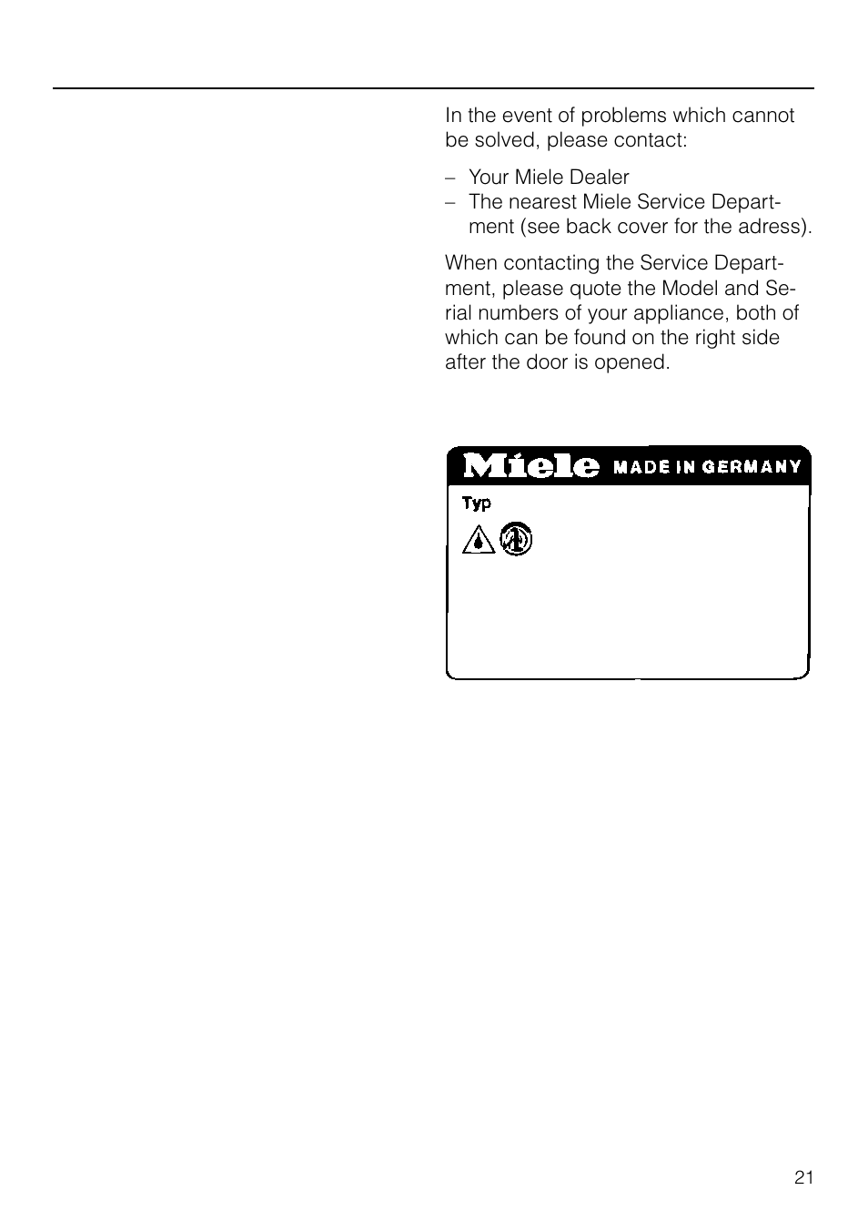 After-sales service | Miele T1570C User Manual | Page 21 / 32