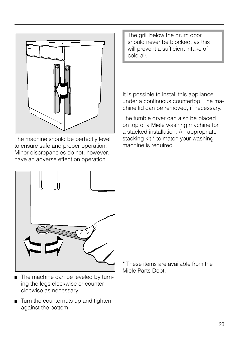 Installation, Where to install the machine | Miele T1570C User Manual | Page 23 / 32
