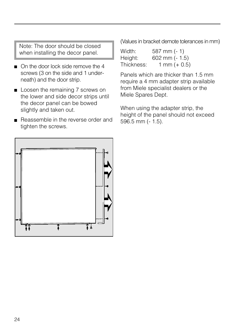 Installation, Changing the decor panel | Miele T1570C User Manual | Page 24 / 32