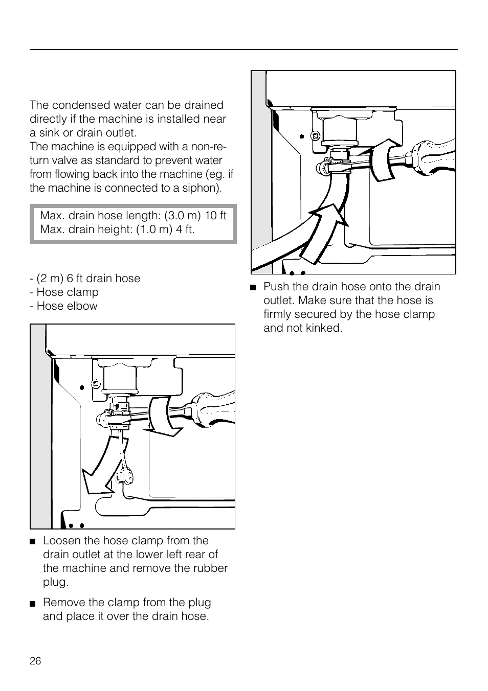 Installation, Connecting to an external drain | Miele T1570C User Manual | Page 26 / 32