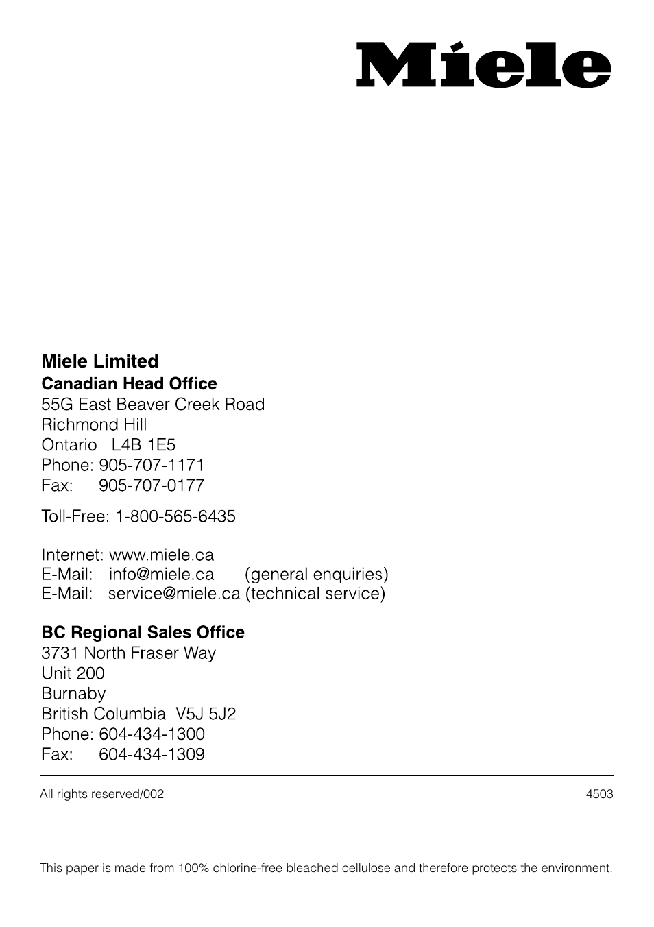 Miele T1570C User Manual | Page 32 / 32