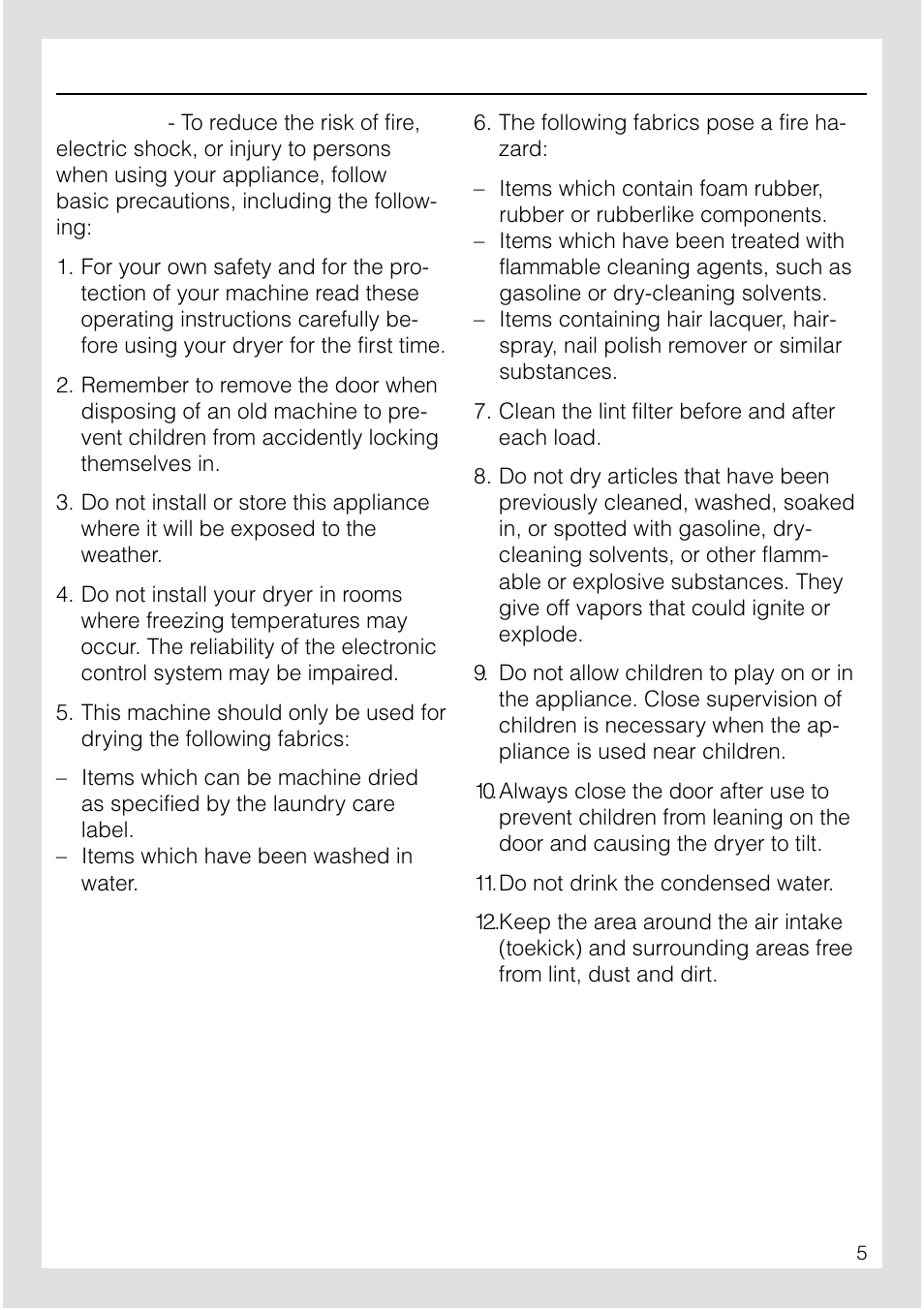 Important safety instructions | Miele T1570C User Manual | Page 5 / 32