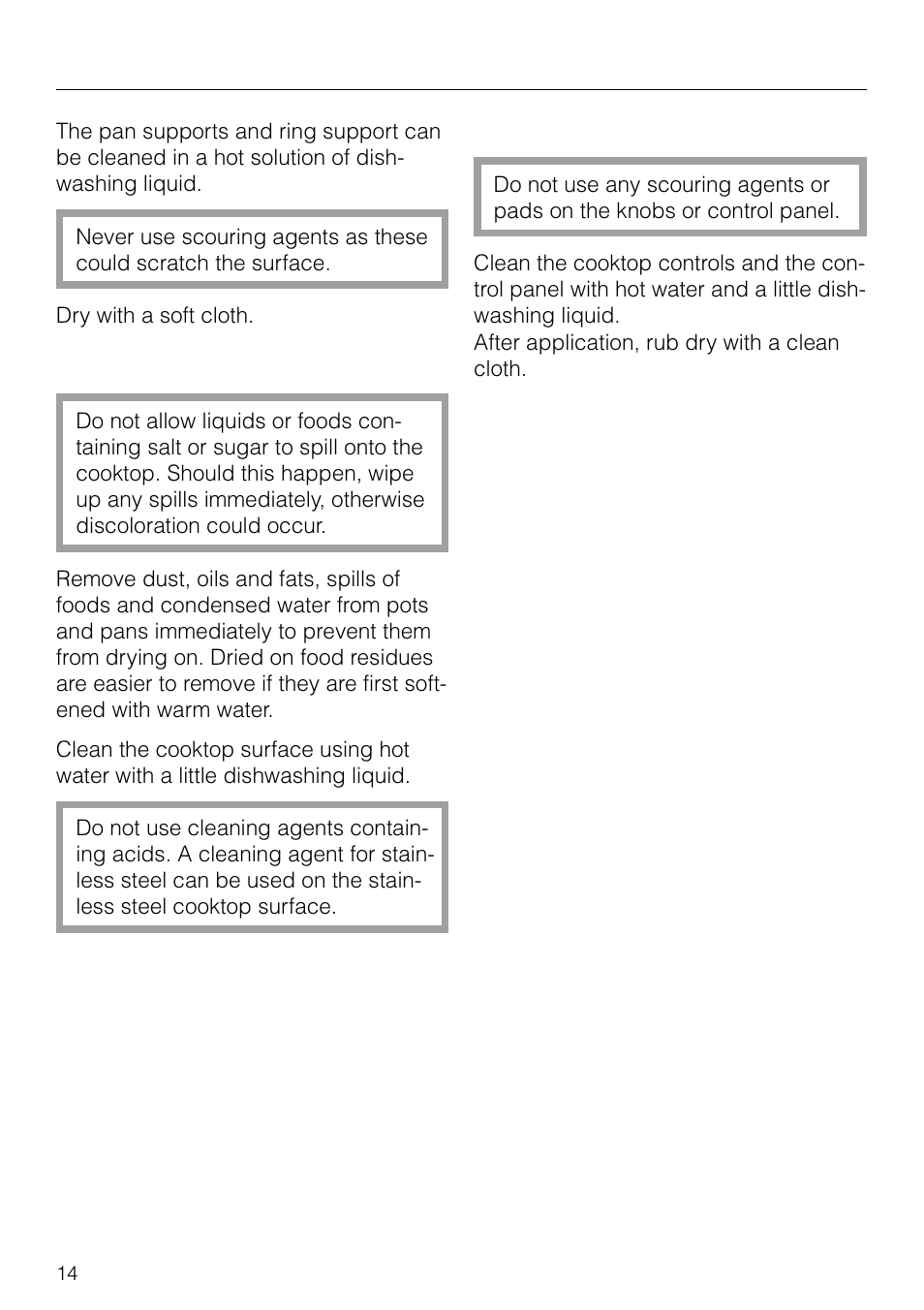 Cleaning and care | Miele KM83-2 User Manual | Page 14 / 28