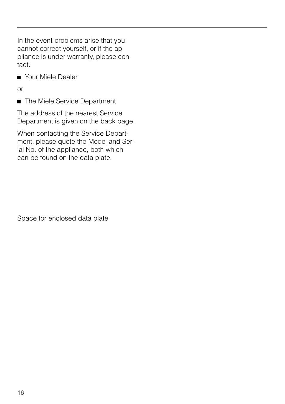 After sales service | Miele KM83-2 User Manual | Page 16 / 28