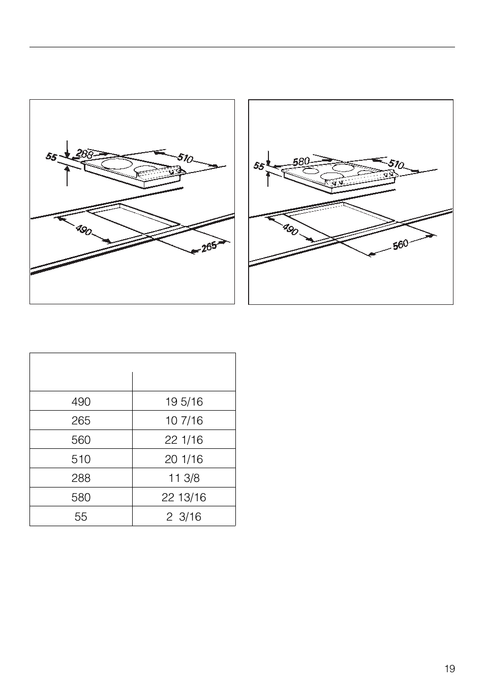 Appliance dimensions | Miele KM83-2 User Manual | Page 19 / 28