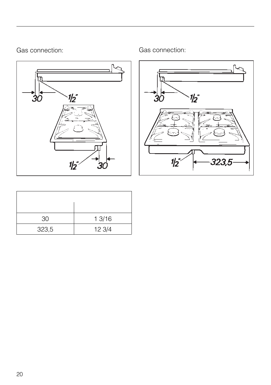 Appliance dimensions | Miele KM83-2 User Manual | Page 20 / 28